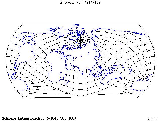 Apianius' Projection - 105°W, 50°N, 180° - wide