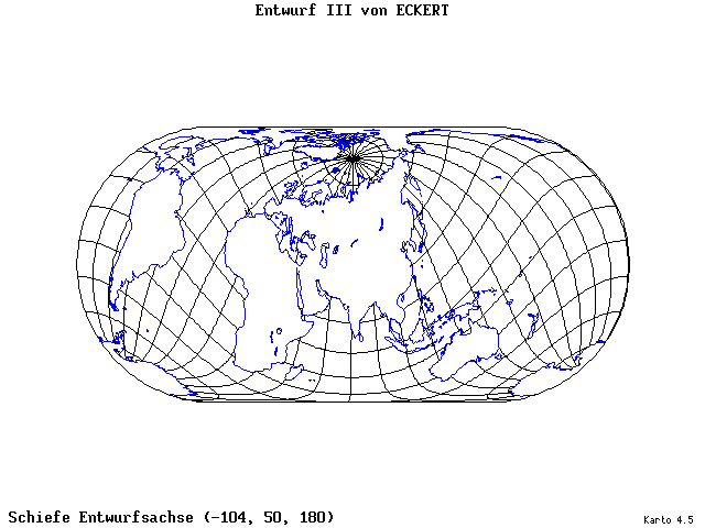 Pseudocylindrical Projection (Eckhart III) - 105°W, 50°N, 180° - wide