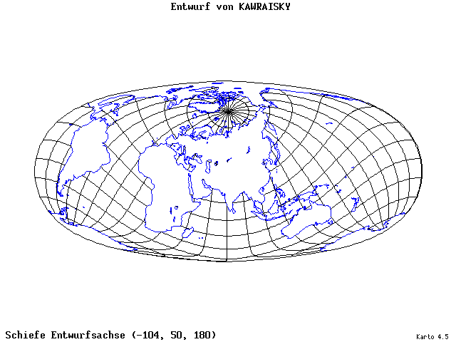 Kavraisky's Projection - 105°W, 50°N, 180° - wide