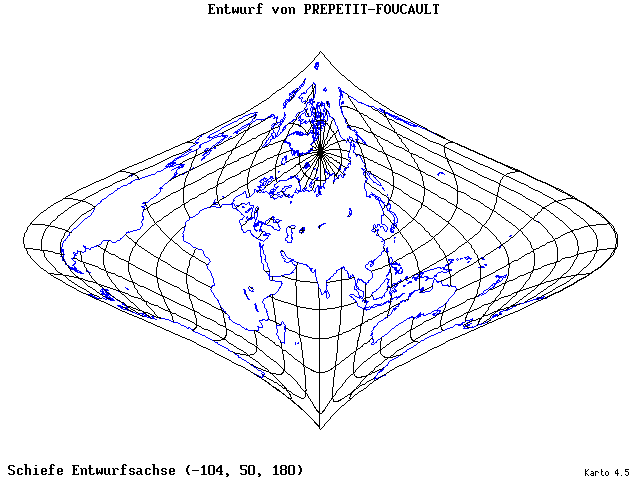 Prepetit-Foucault Projection - 105°W, 50°N, 180° - wide