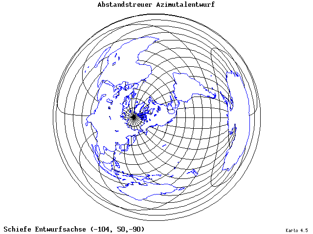 Azimuthal Equidistant Projection - 105°W, 50°N, 270° - wide