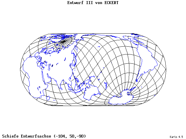 Pseudocylindrical Projection (Eckhart III) - 105°W, 50°N, 270° - wide