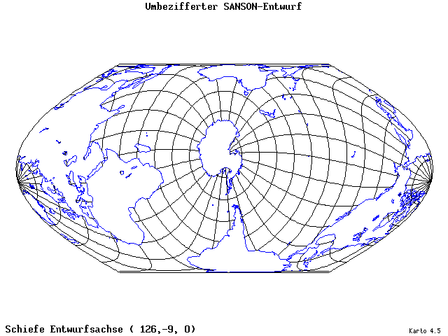 Sanson's Projection (modified) - 126°E, 9°S, 0° - standard