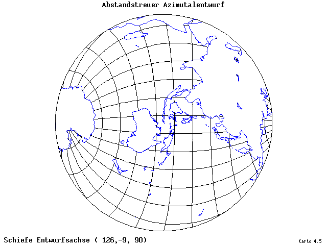 Azimuthal Equidistant Projection - 126°E, 9°S, 90° - standard