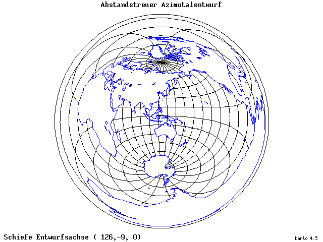 Azimuthal Equidistant Projection - 126°E, 9°S, 0° - wide