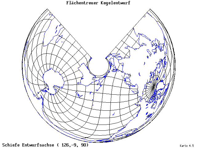 Conical Equal-Area Projection - 126°E, 9°S, 90° - wide