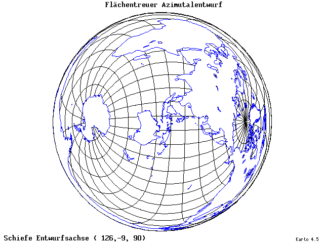 Azimuthal Equal-Area Projection - 126°E, 9°S, 90° - wide