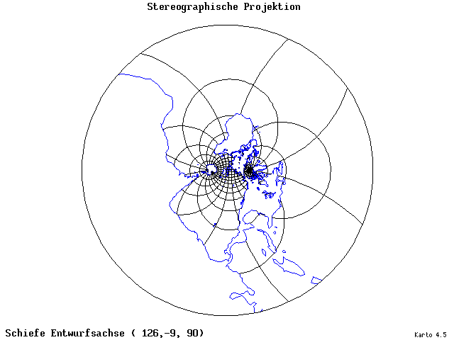 Stereographic Projection - 126°E, 9°S, 90° - wide