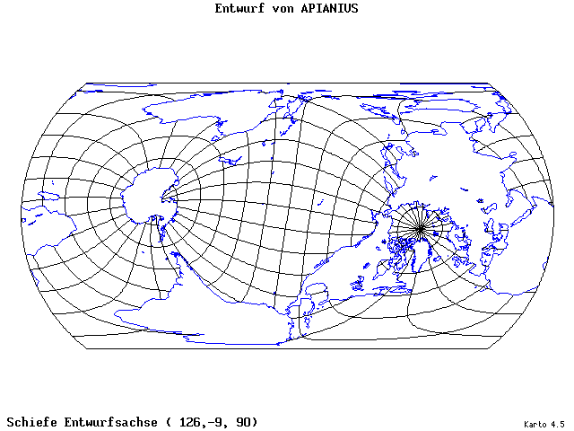 Apianius' Projection - 126°E, 9°S, 90° - wide