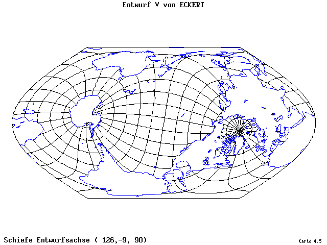 Pseudocylindrical Projection (Eckhart V) - 126°E, 9°S, 90° - wide
