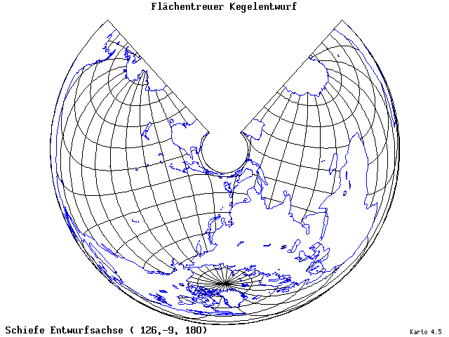 Conical Equal-Area Projection - 126°E, 9°S, 180° - wide