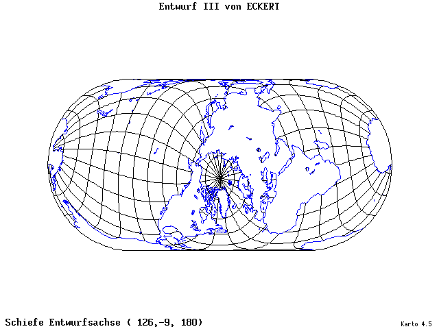 Pseudocylindrical Projection (Eckhart III) - 126°E, 9°S, 180° - wide