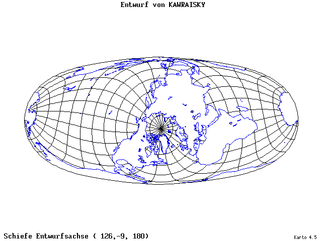 Kavraisky's Projection - 126°E, 9°S, 180° - wide