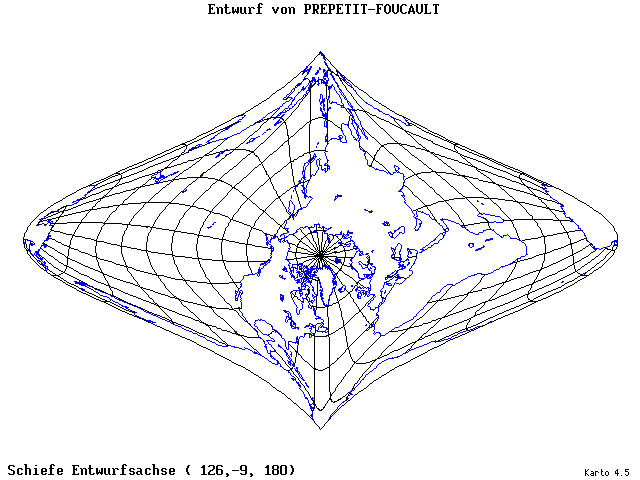 Prepetit-Foucault Projection - 126°E, 9°S, 180° - wide