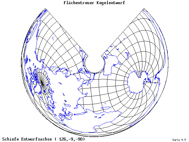 Conical Equal-Area Projection - 126°E, 9°S, 270° - wide