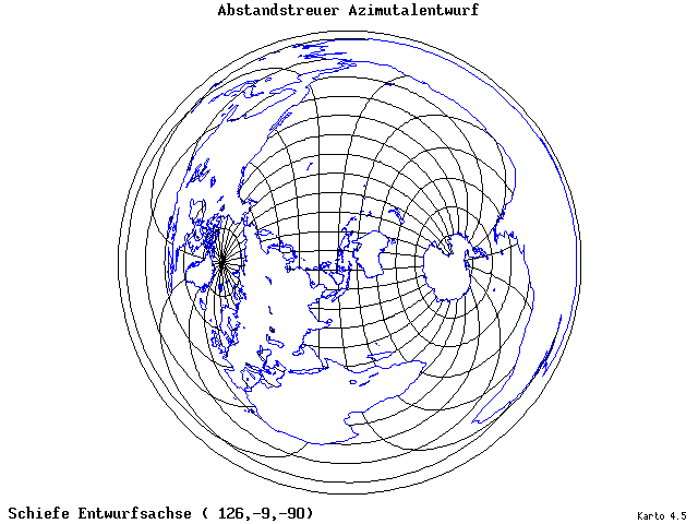Azimuthal Equidistant Projection - 126°E, 9°S, 270° - wide