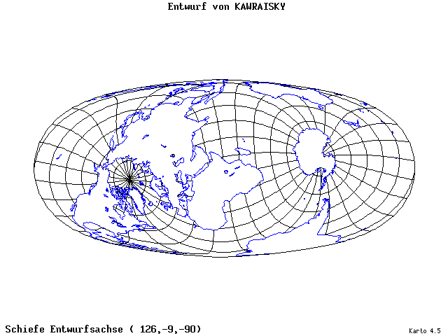 Kavraisky's Projection - 126°E, 9°S, 270° - wide
