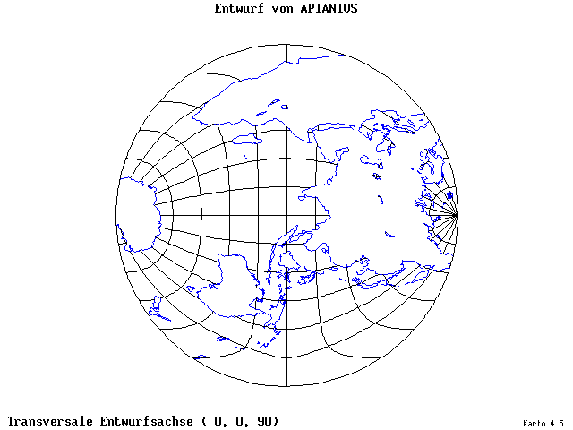 Apianius' Projection - 0°E, 0°N, 90° - standard
