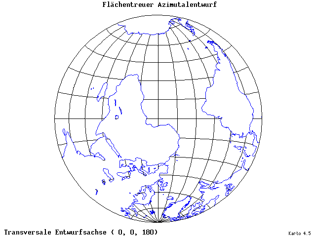 Azimuthal Equal-Area Projection - 0°E, 0°N, 180° - standard