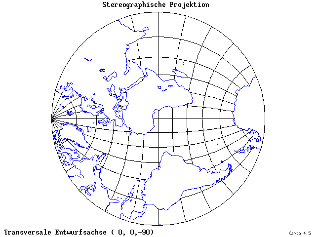 Stereographic Projection - 0°E, 0°N, 270° - standard