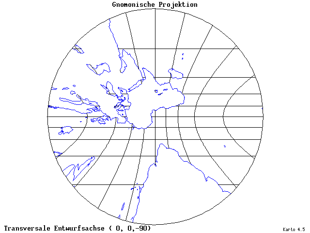 Gnomonic Projection - 0°E, 0°N, 270° - standard