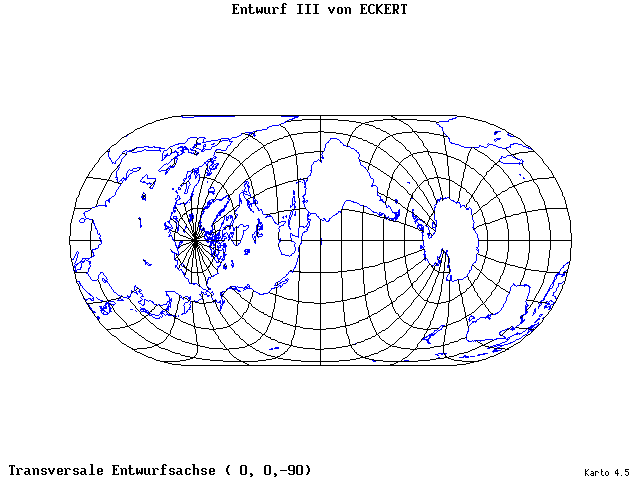 Pseudocylindrical Projection (Eckhart III) - 0°E, 0°N, 270° - standard