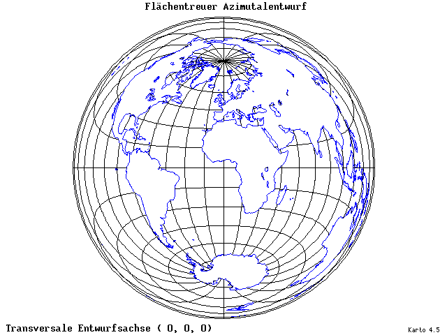 Azimuthal Equal-Area Projection - 0°E, 0°N, 0° - wide