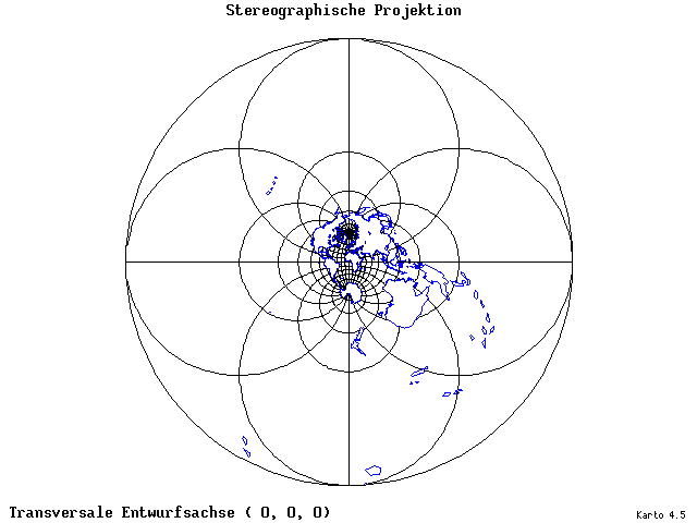 Stereographic Projection - 0°E, 0°N, 0° - wide