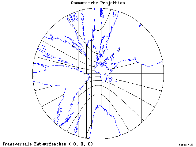 Gnomonic Projection - 0°E, 0°N, 0° - wide