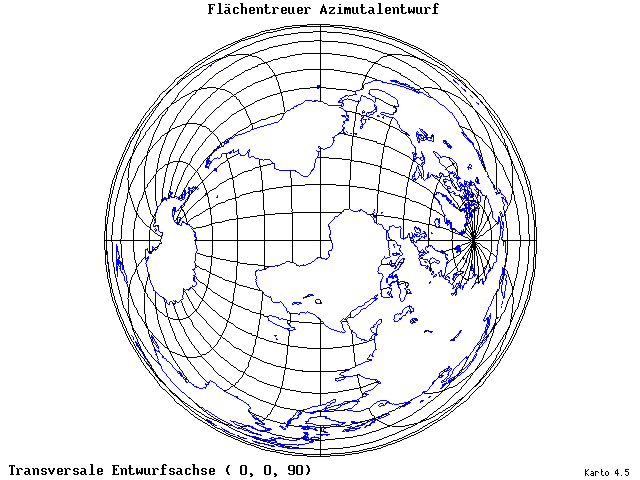 Azimuthal Equal-Area Projection - 0°E, 0°N, 90° - wide