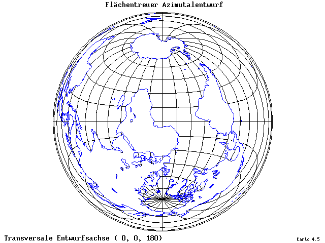 Azimuthal Equal-Area Projection - 0°E, 0°N, 180° - wide