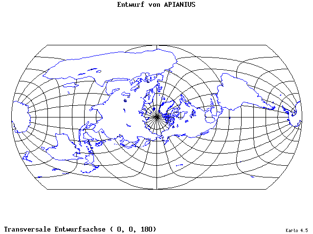 Apianius' Projection - 0°E, 0°N, 180° - wide