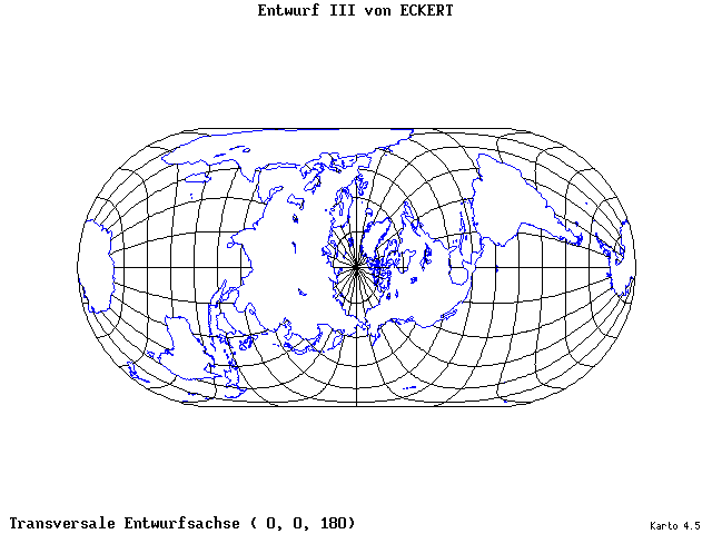 Pseudocylindrical Projection (Eckhart III) - 0°E, 0°N, 180° - wide