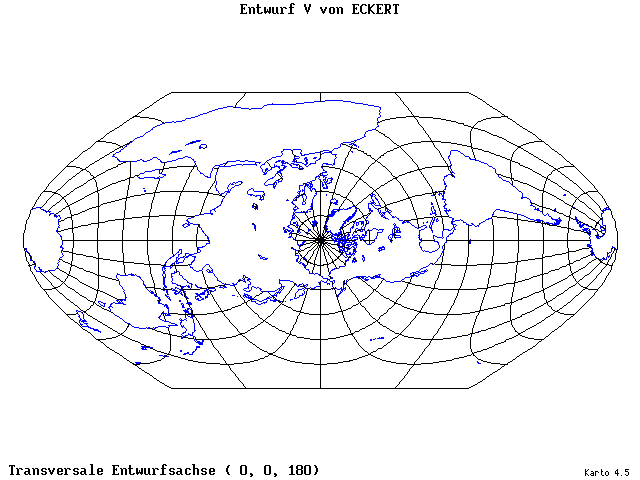 Pseudocylindrical Projection (Eckhart V) - 0°E, 0°N, 180° - wide