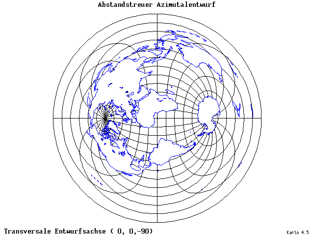 Azimuthal Equidistant Projection - 0°E, 0°N, 270° - wide
