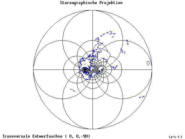Stereographic Projection - 0°E, 0°N, 270° - wide