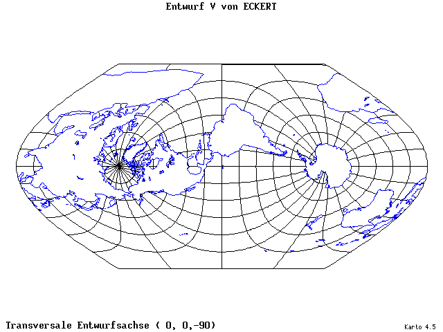 Pseudocylindrical Projection (Eckhart V) - 0°E, 0°N, 270° - wide