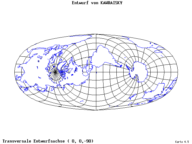 Kavraisky's Projection - 0°E, 0°N, 270° - wide