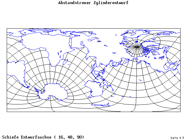 Cylindrical Equidistant Projection - 16°E, 48°N, 90° - standard