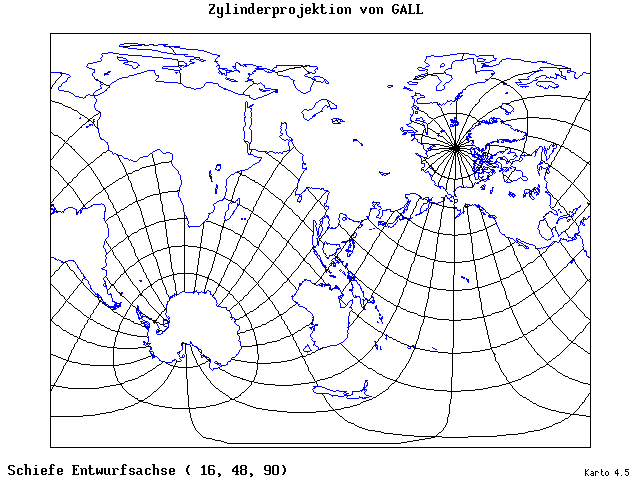 Gall's Cylindrical Projection - 16°E, 48°N, 90° - standard