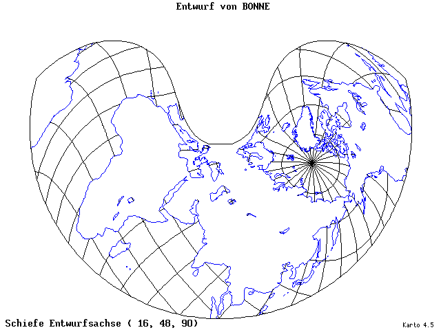 Bonne's Projection - 16°E, 48°N, 90° - standard