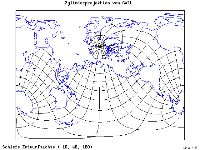 Gall's Cylindrical Projection - 16°E, 48°N, 180° - standard
