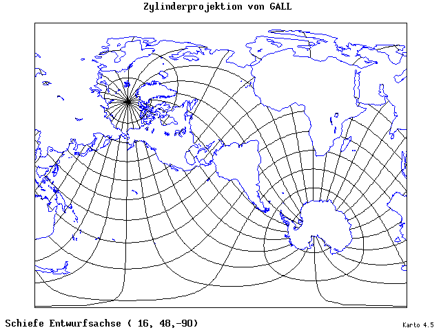Gall's Cylindrical Projection - 16°E, 48°N, 270° - standard
