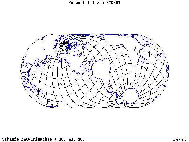 Pseudocylindrical Projection (Eckhart III) - 16°E, 48°N, 270° - standard