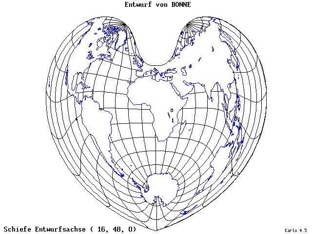 Bonne's Projection - 16°E, 48°N, 0° - wide