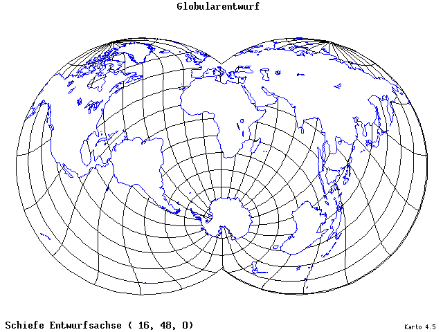Globular Projection - 16°E, 48°N, 0° - wide