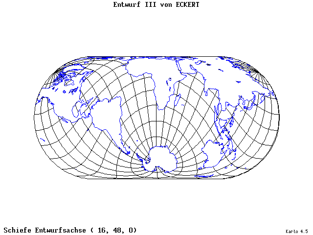 Pseudocylindrical Projection (Eckhart III) - 16°E, 48°N, 0° - wide