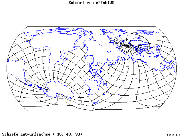 Apianius' Projection - 16°E, 48°N, 90° - wide