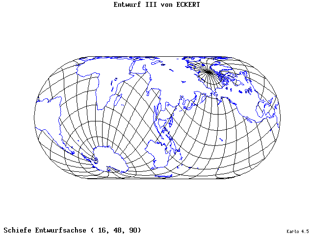 Pseudocylindrical Projection (Eckhart III) - 16°E, 48°N, 90° - wide