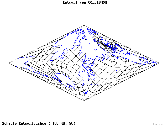 Collignon's Projection - 16°E, 48°N, 90° - wide